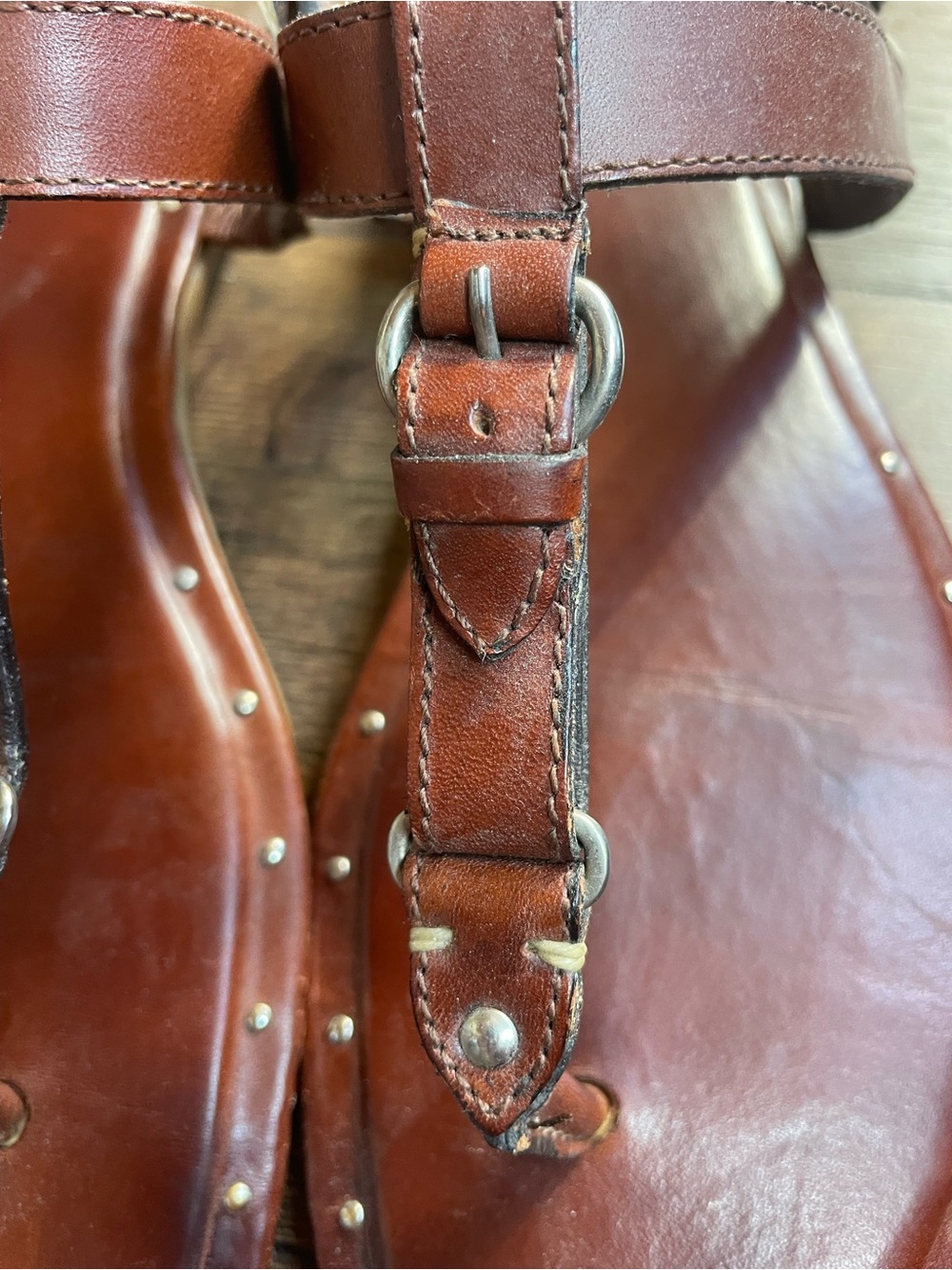 Ariat Rare Chestnut Brown Leather Logo Sandal Equestrian Horse Bit Detail Size 9 - Picture 4 of 9